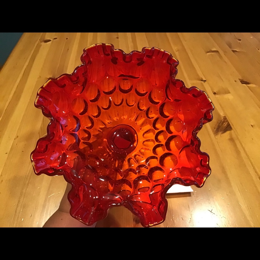 VINTAGE FENTON AMBERINA THUMBPRINT CANDY DISH GLOW - Picture 12 of 15